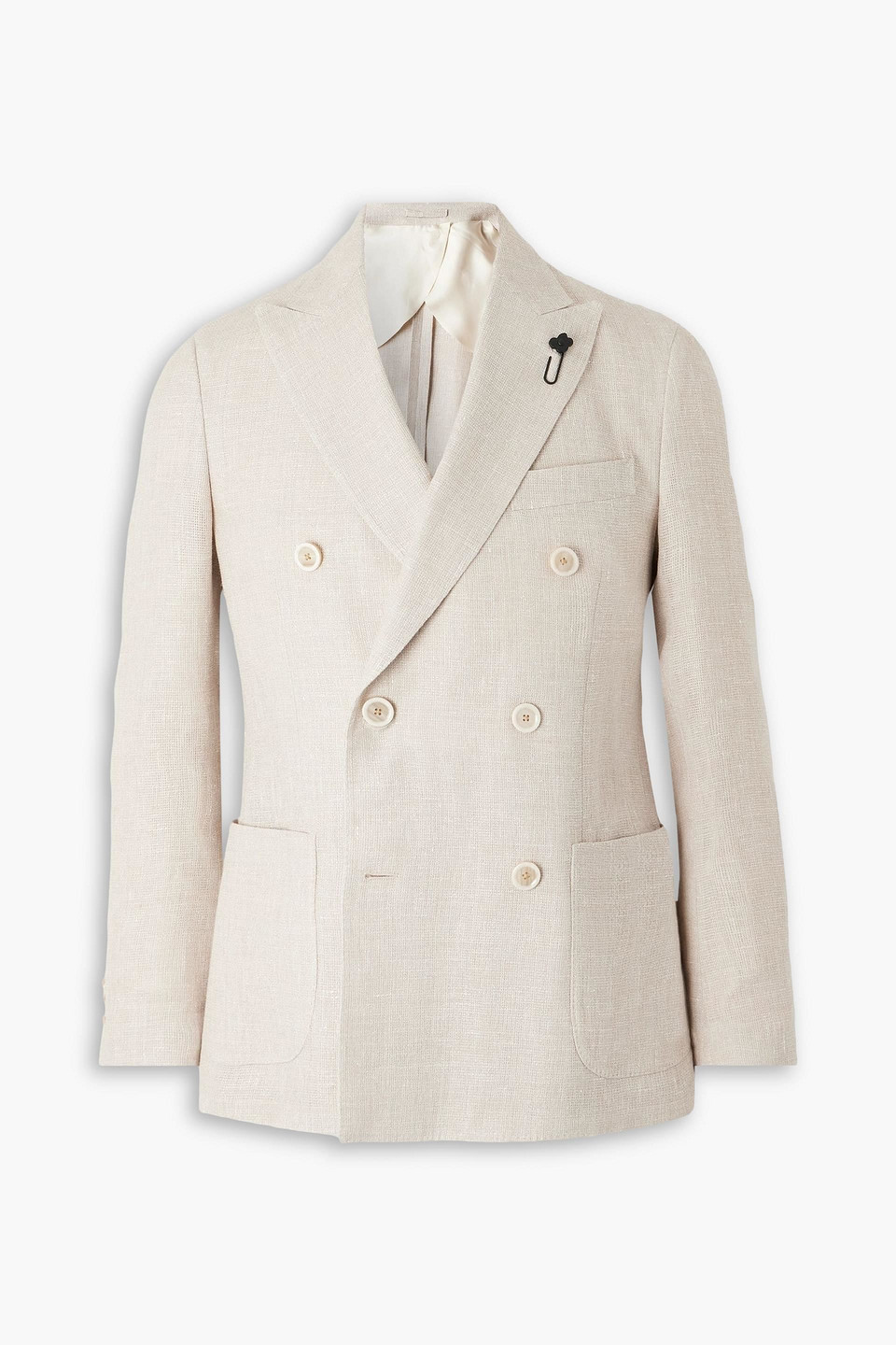 lardini - double-breasted linen and wool-blend crepe blazer - neutral - it 54