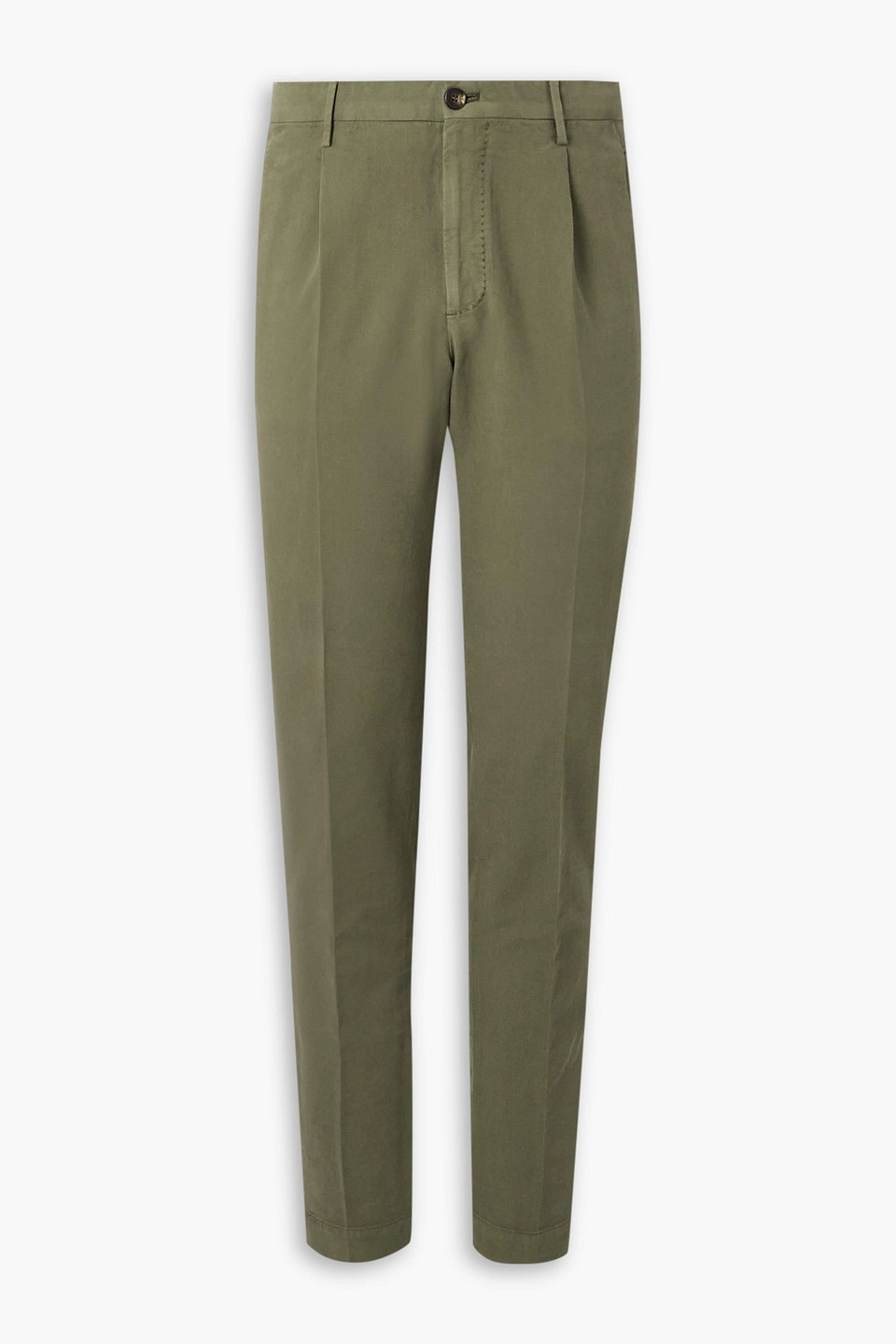 Slowear Venezia 1951 Straight-leg Pleated Stretch-cotton Pants In Green