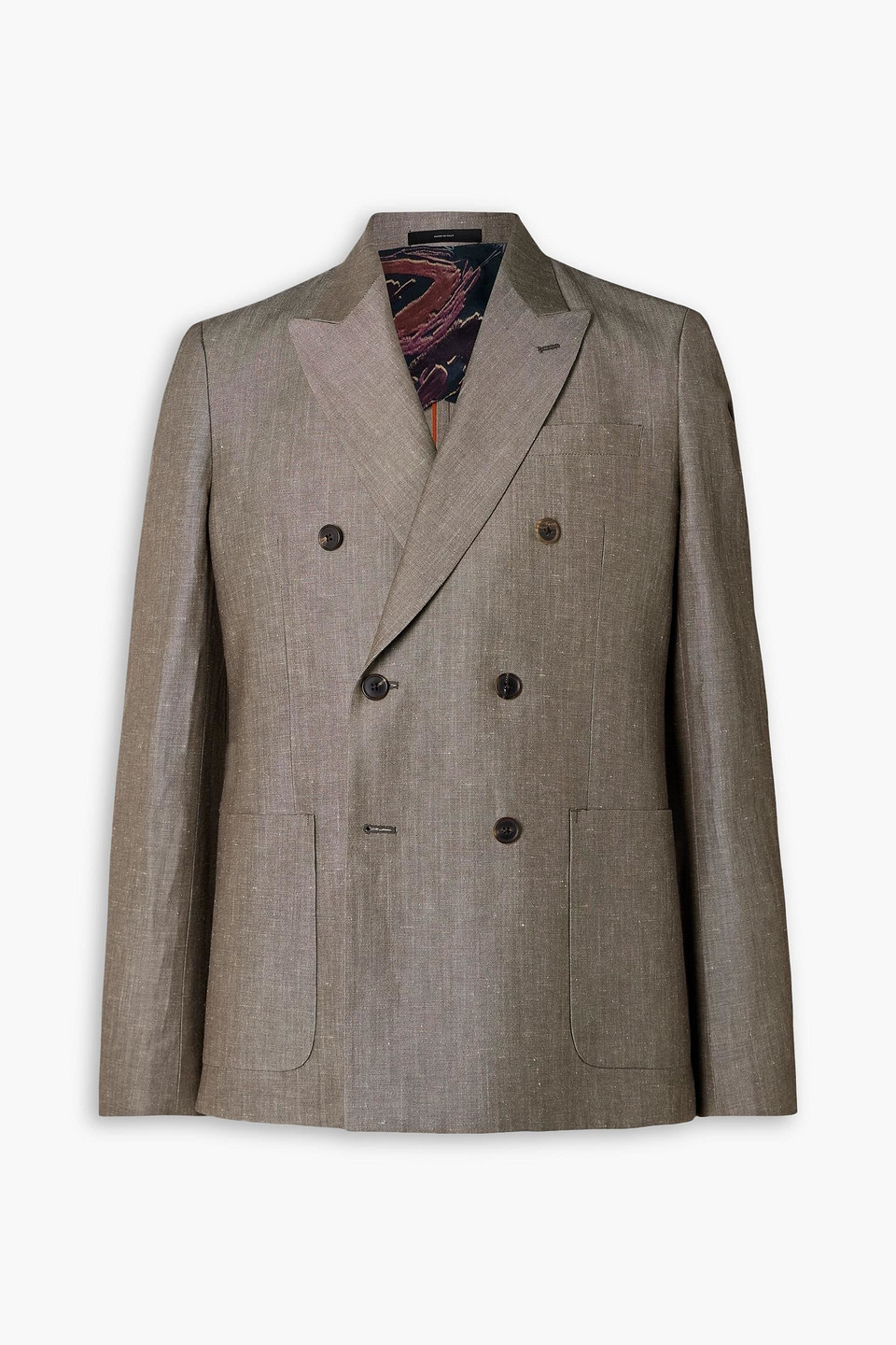 paul smith - double-breasted linen and wool-blend suit jacket - neutral - us 36