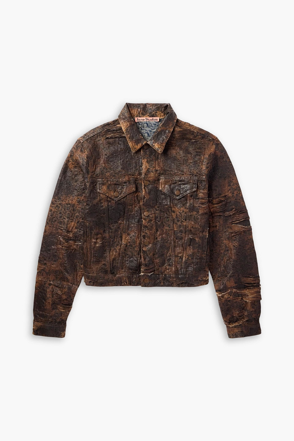 acne studios - oraya slim-fit cropped distressed coated-denim jacket - brown - it 44