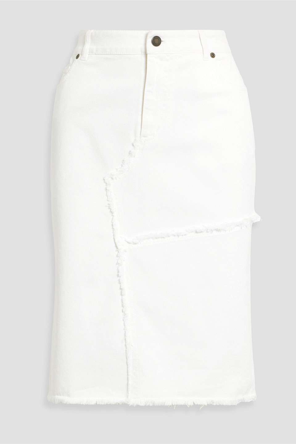 Tom Ford Frayed Paneled Denim Skirt In White
