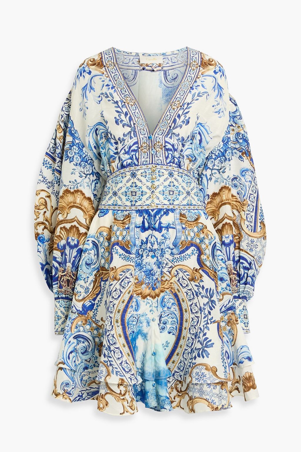 CAMILLA Crystal-embellished printed linen and silk-blend mini dress | THE OUTNET CAMILLA Crystal-embellished printed linen and silk-blend mini dress | THE OUTNET