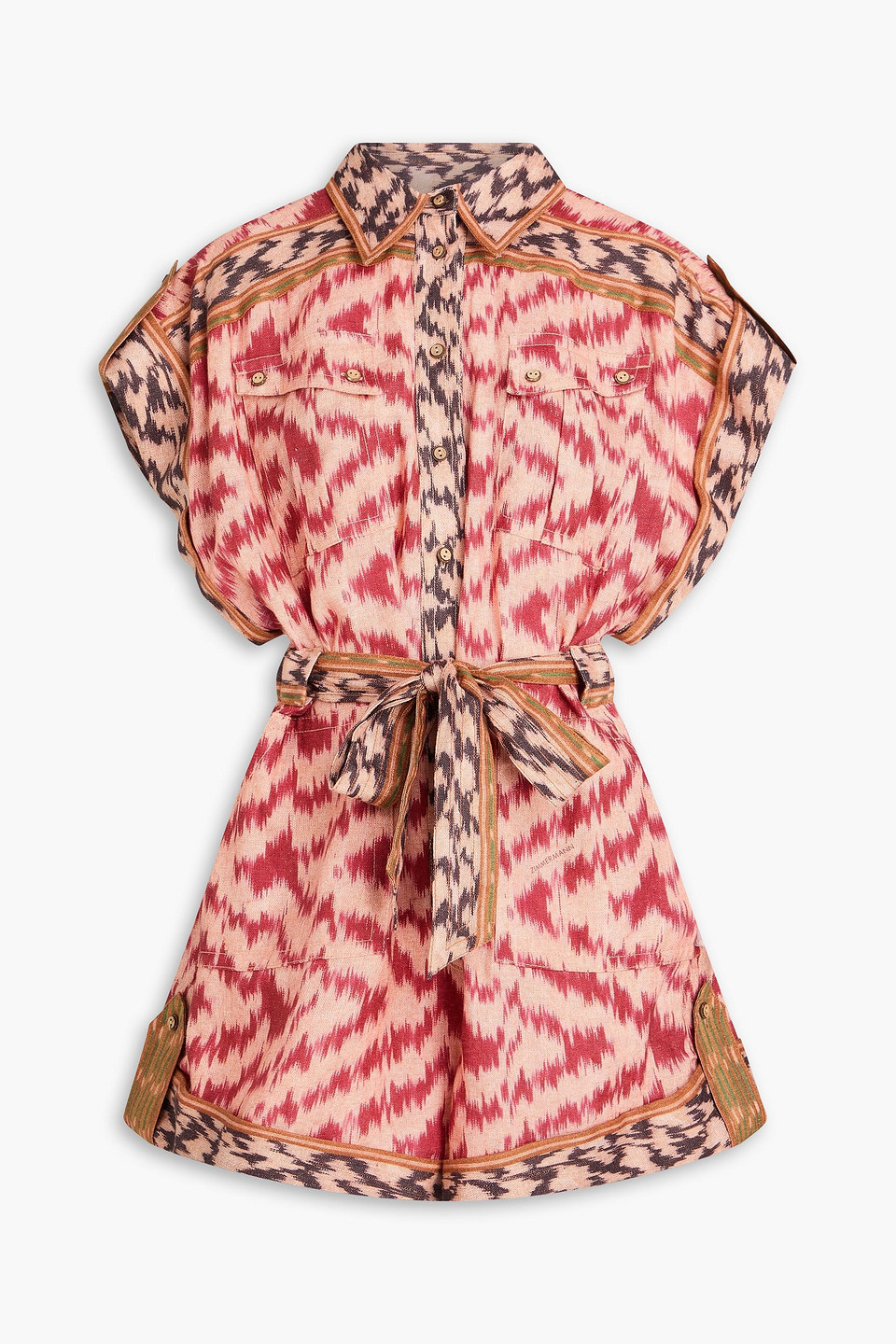 Zimmermann Printed Linen Playsuit In Burgundy