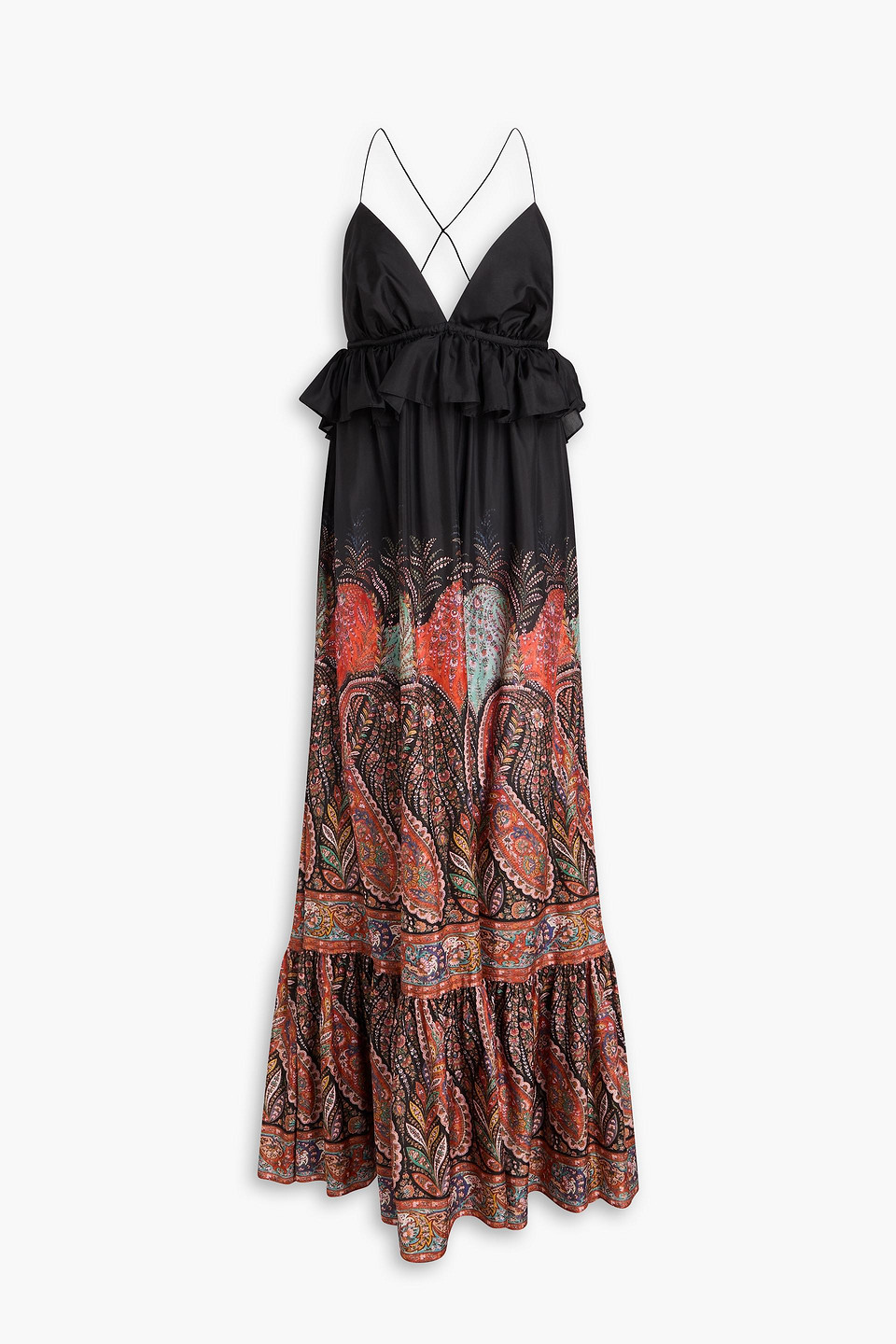 Zimmermann Ruffled Paisley-print Silk Maxi Dress In Brown
