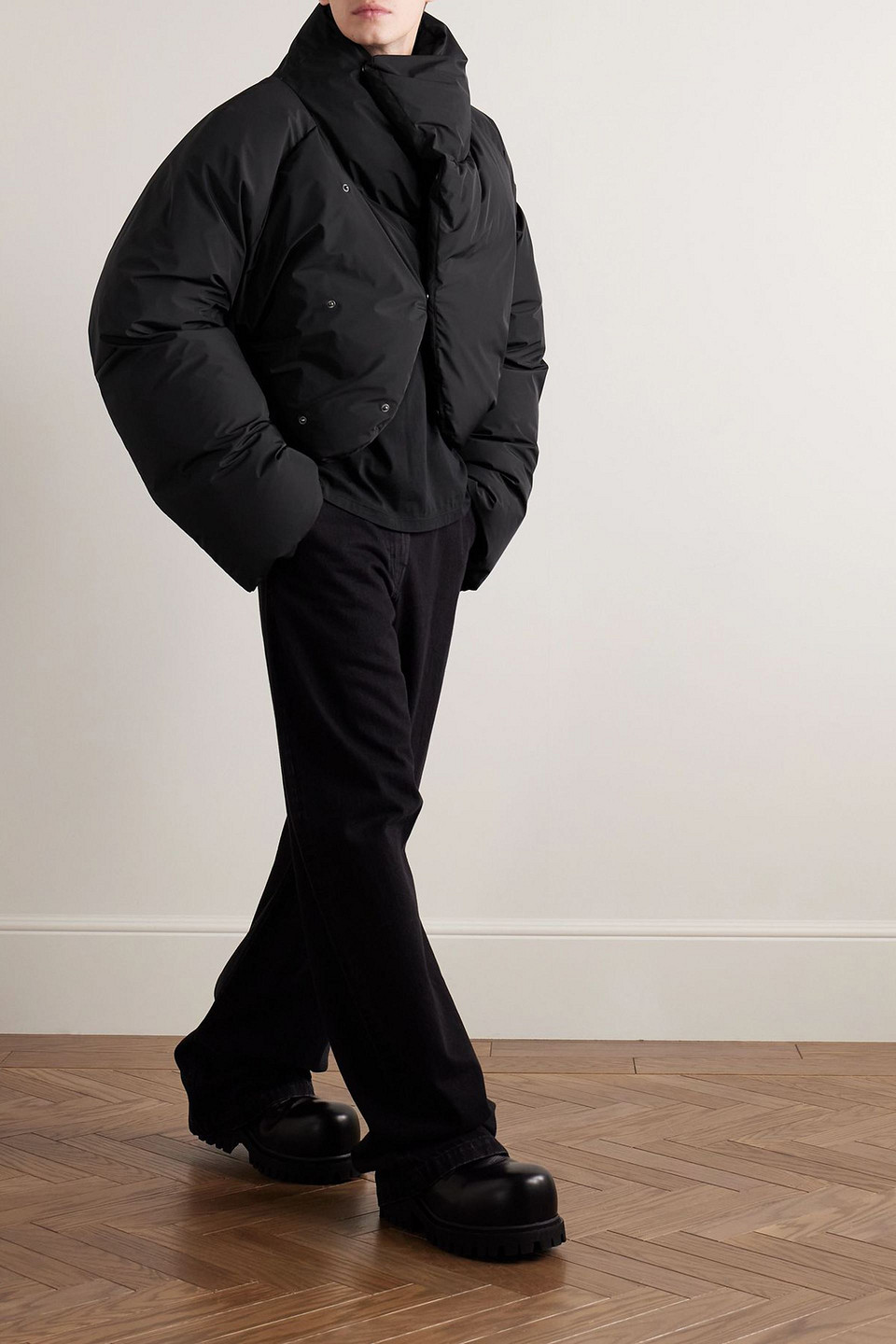  Entire Studios - Dbl Oversized Cropped Shell Down Jacket - Black - L 