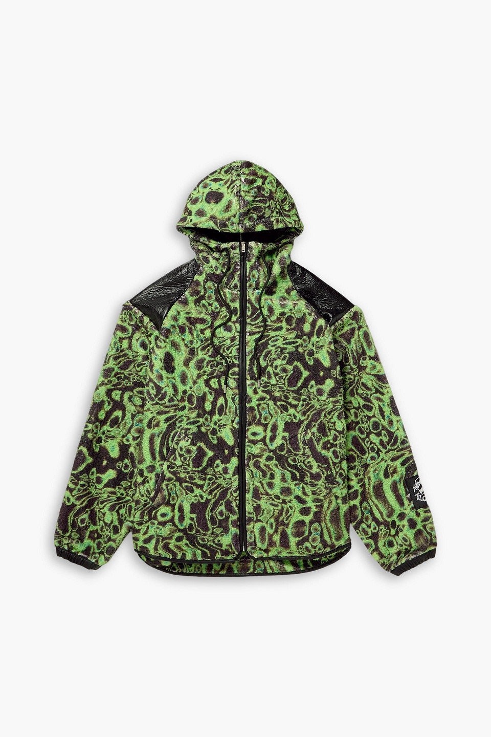 acne studios - printed fleece and crinkled hooded jacket - green - it 48