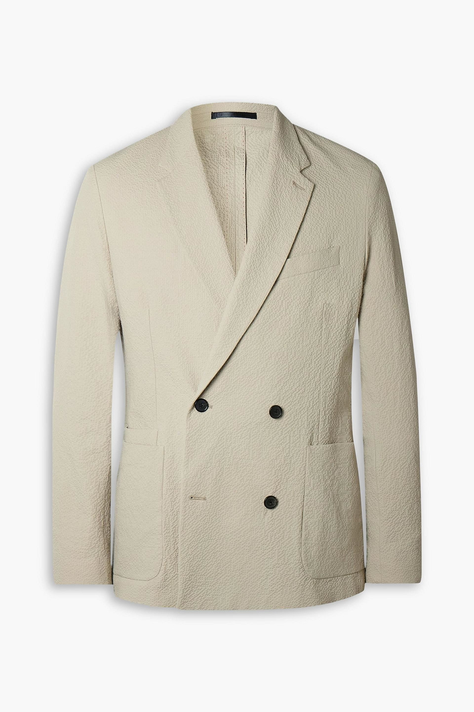 paul smith - double-breasted cotton-blend seersucker blazer - neutral - us 44