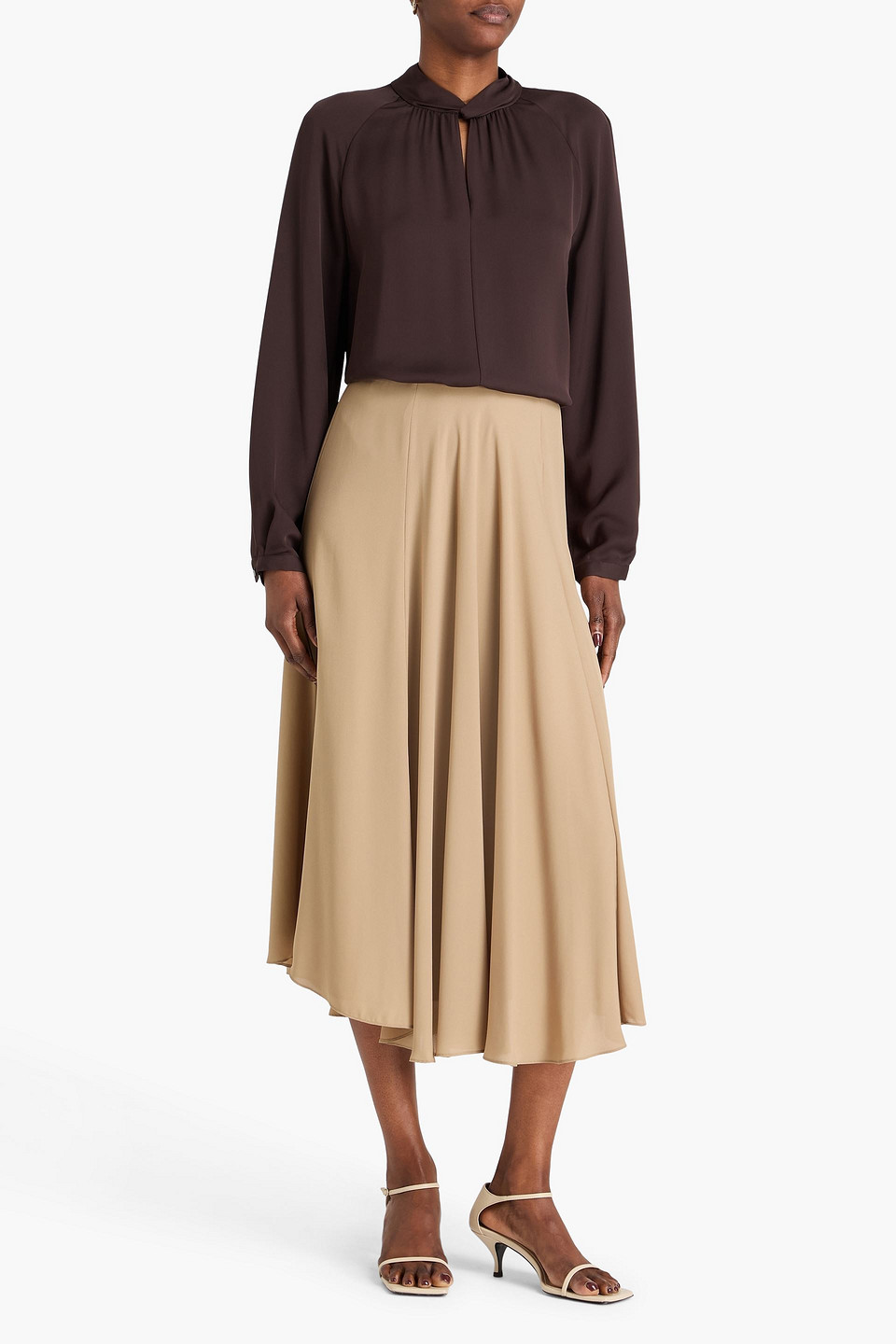  Theory - Twisted Silk-crepe Blouse - Brown - Xs 