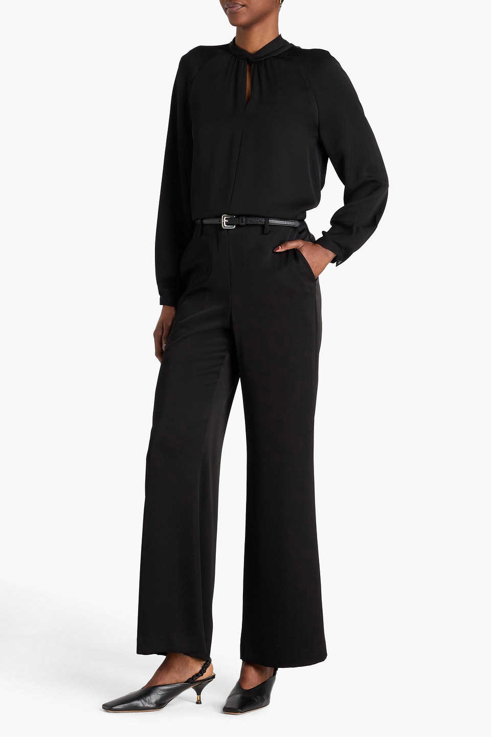  Theory - Twisted Silk-crepe Blouse - Black - M 