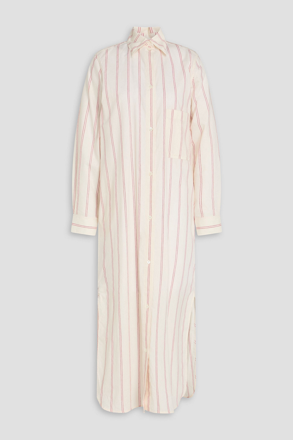 toteme - striped cotton and silk-blend mousseline midi shirt dress - white - eu 32
