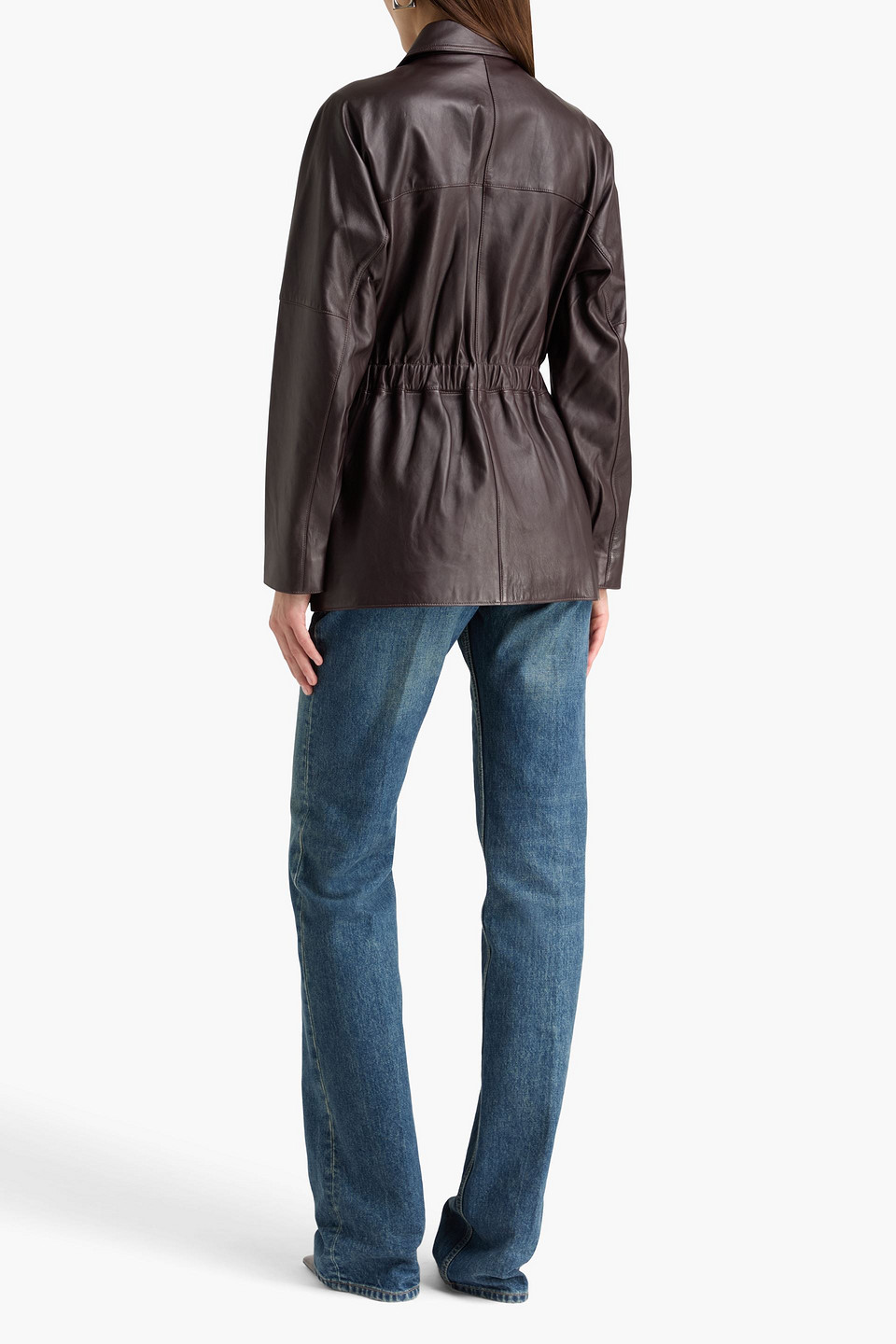  Theory - Gathered Leather Jacket - Brown - Xs 