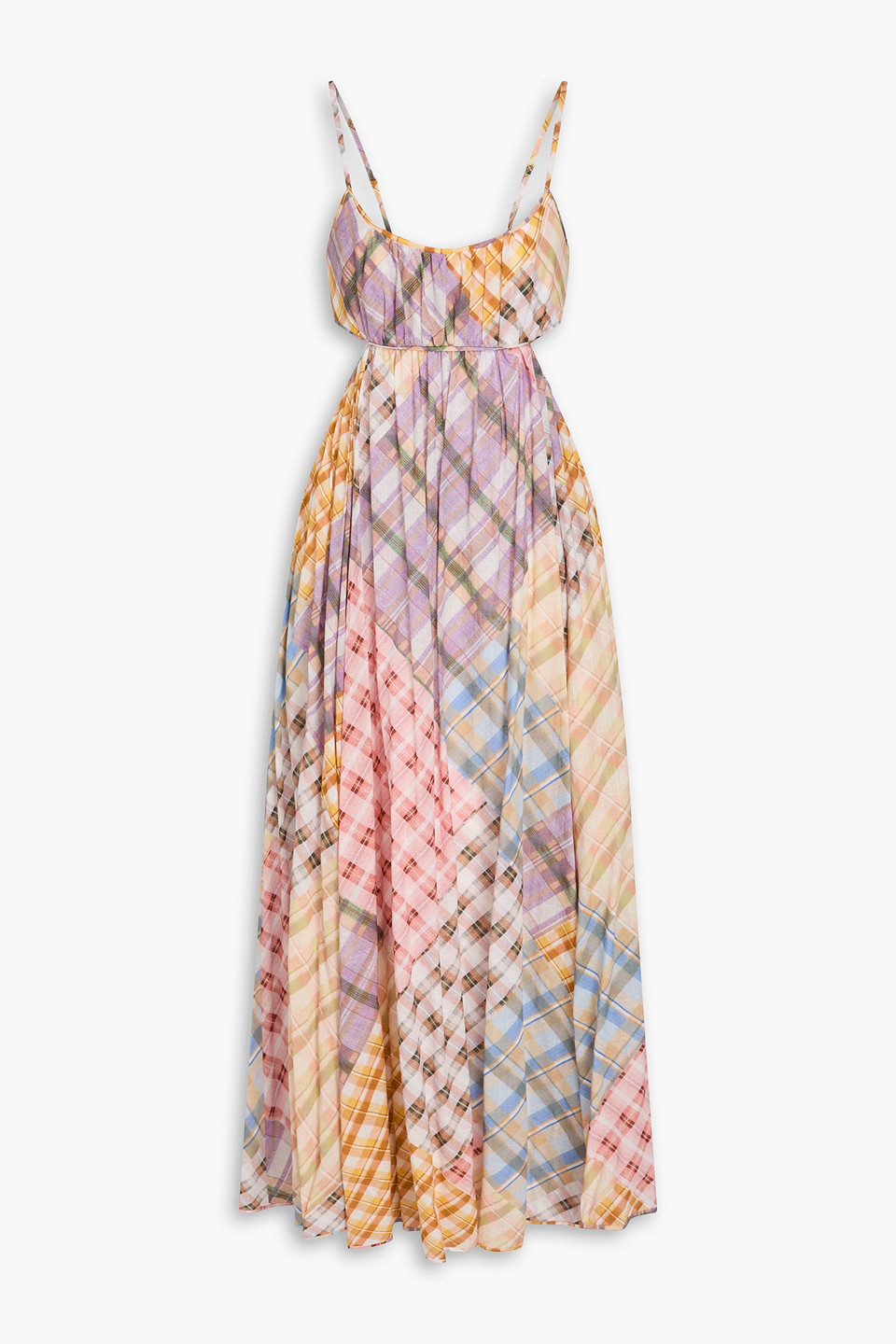 Zimmermann Cutout Checked Cotton-poplin Maxi Dress In Multi