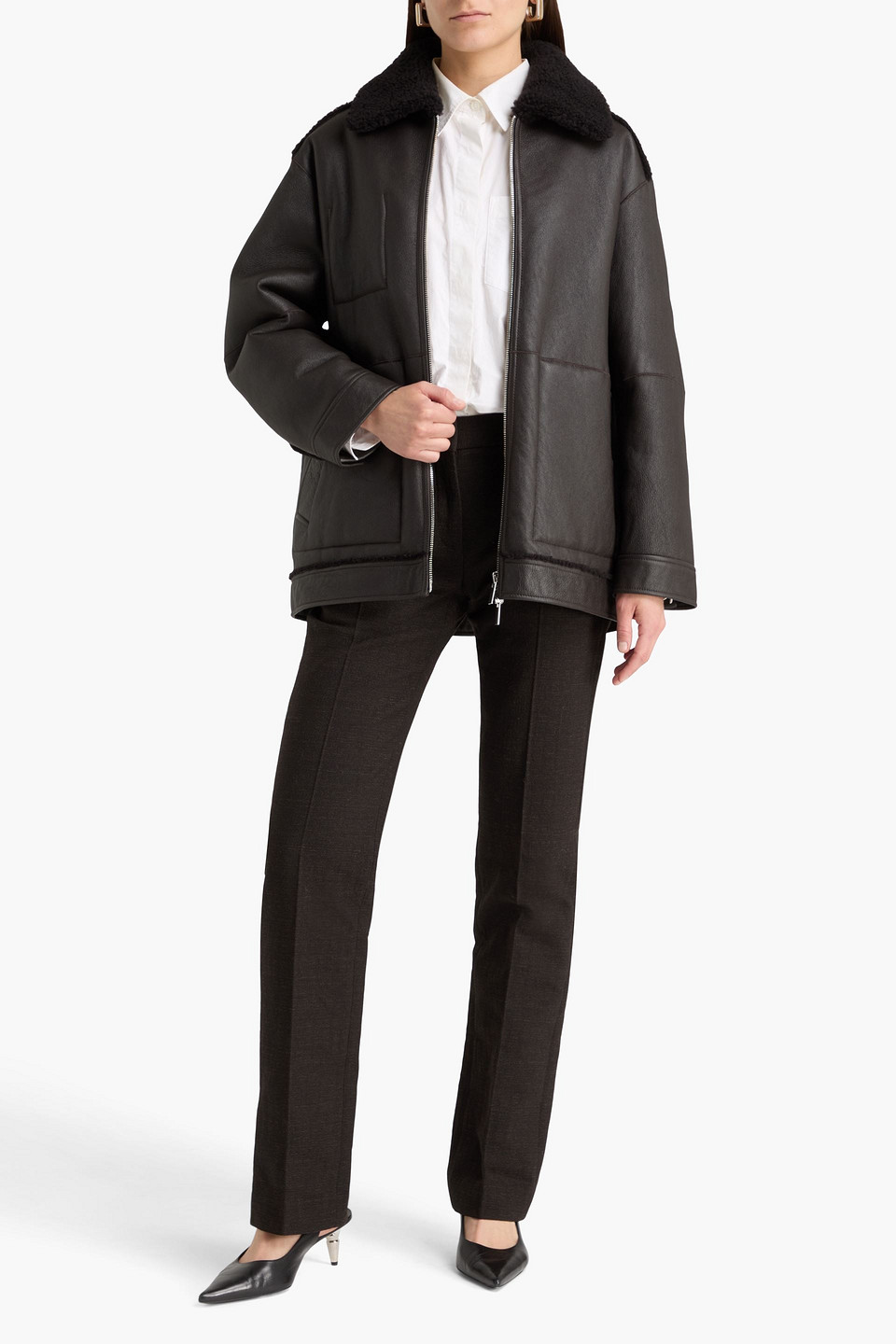  Theory - Reversible Leather And Shearling Jacket - Brown - Xs 