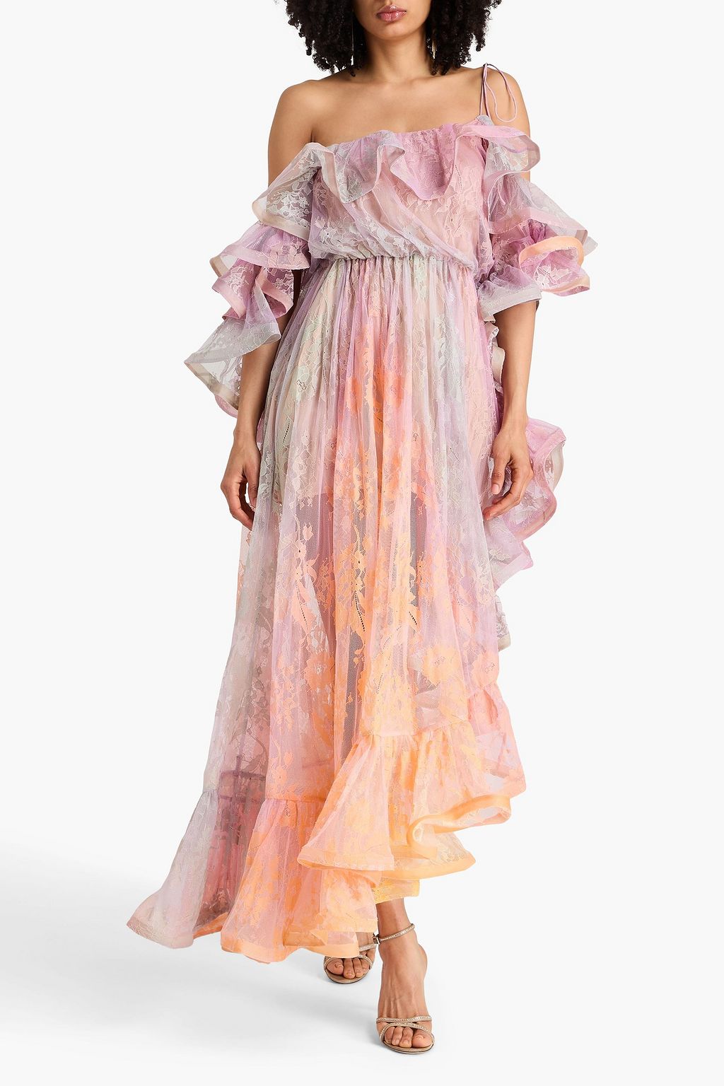 zimmermann one shoulder maxi dress ZIMMERMANN One-shoulder dégradé corded lace maxi dress