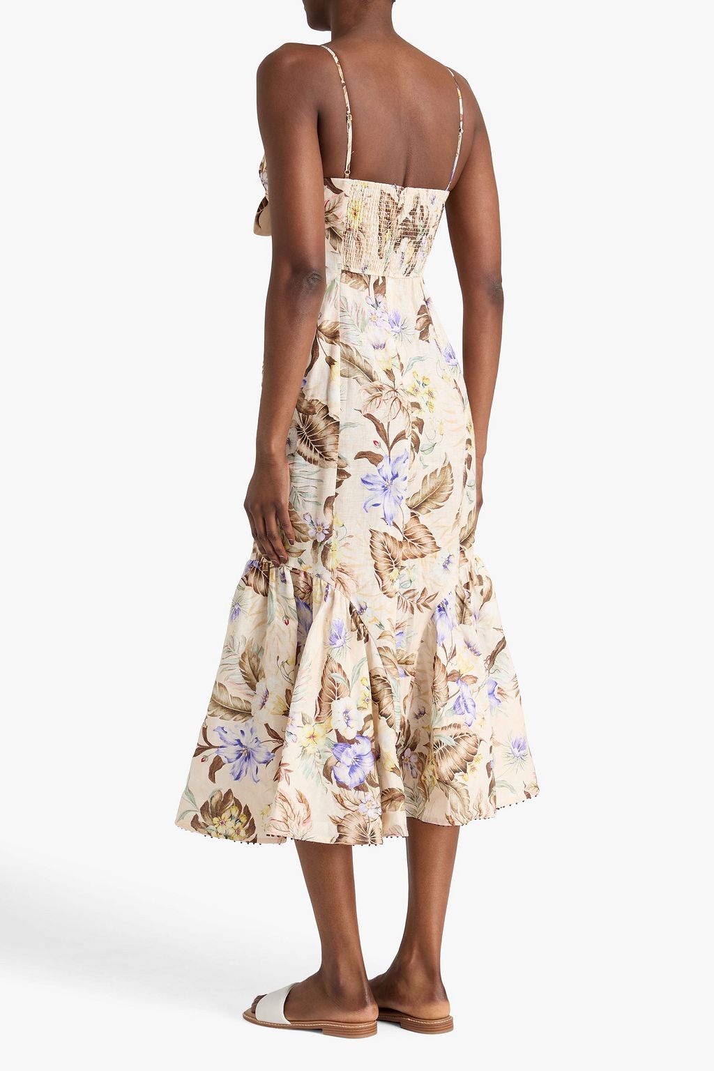 Floral-print linen midi dress - cream - 0