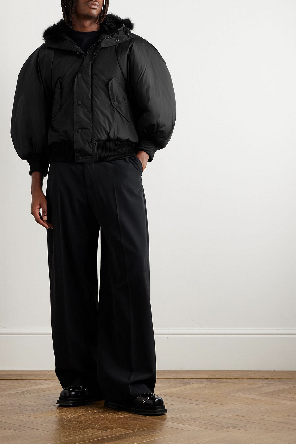 Simone Rocha - Plush-trimmed Padded Tech-shell Hooded Jacket - Black - Xl 