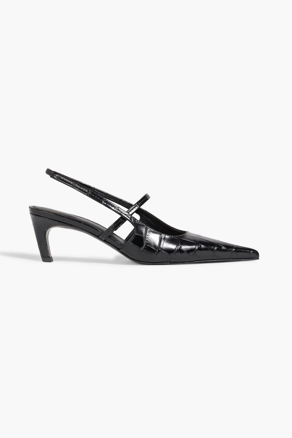 toteme - sharp croc-effect leather slingback pumps - black - eu 35