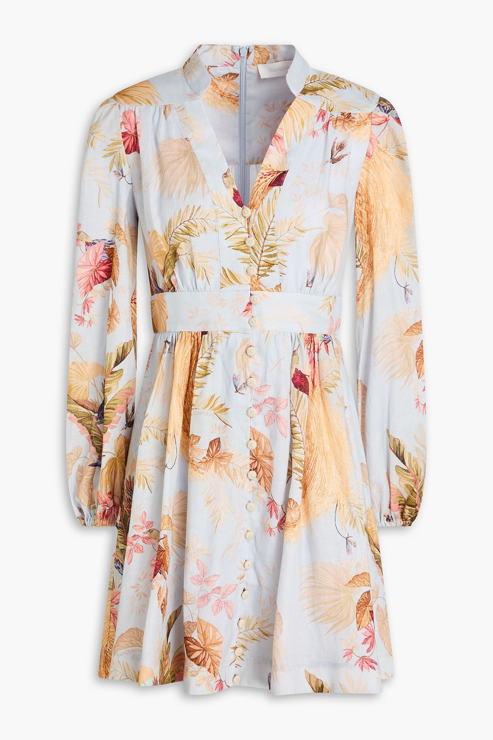 Zimmermann Printed Linen Mini Dress In Blue