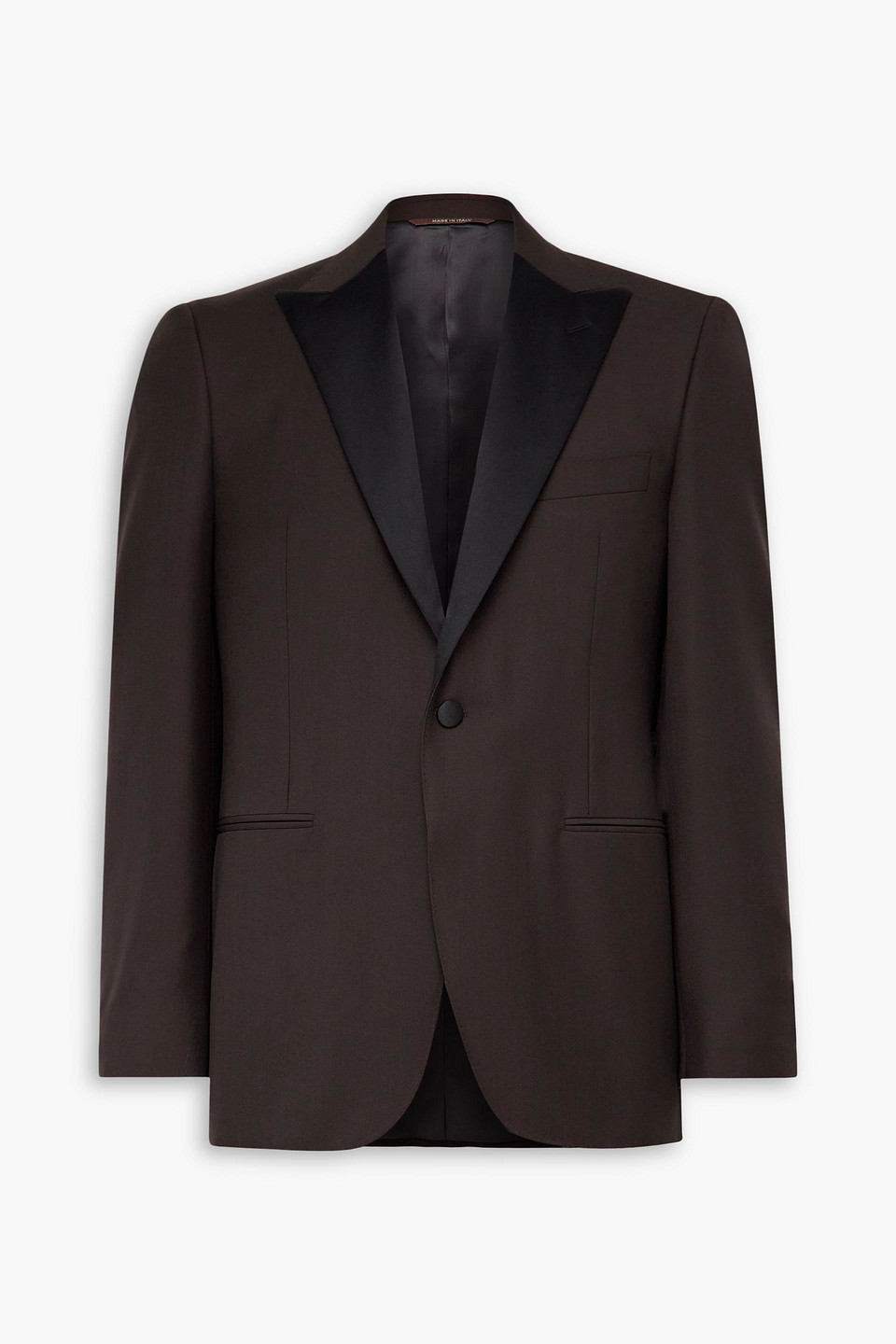 canali - slim-fit satin-trimmed wool tuxedo jacket - brown - it 48