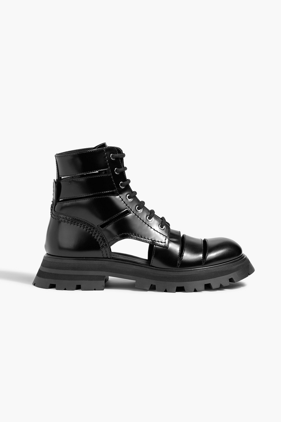 mcqueen - wander cutout leather combat boots - black - eu 37
