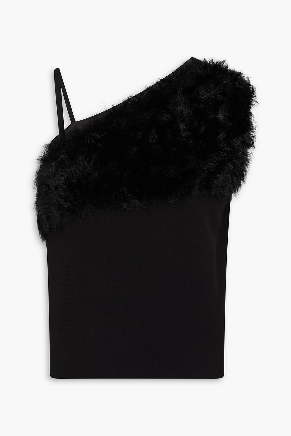 toteme - shearling-trimmed satin-crepe top - black - eu 32