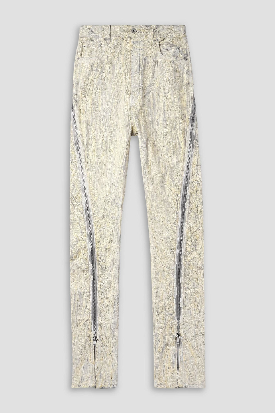 rick owens - bolan banana flared zip-detailed metallic megacrust jeans - white - 32
