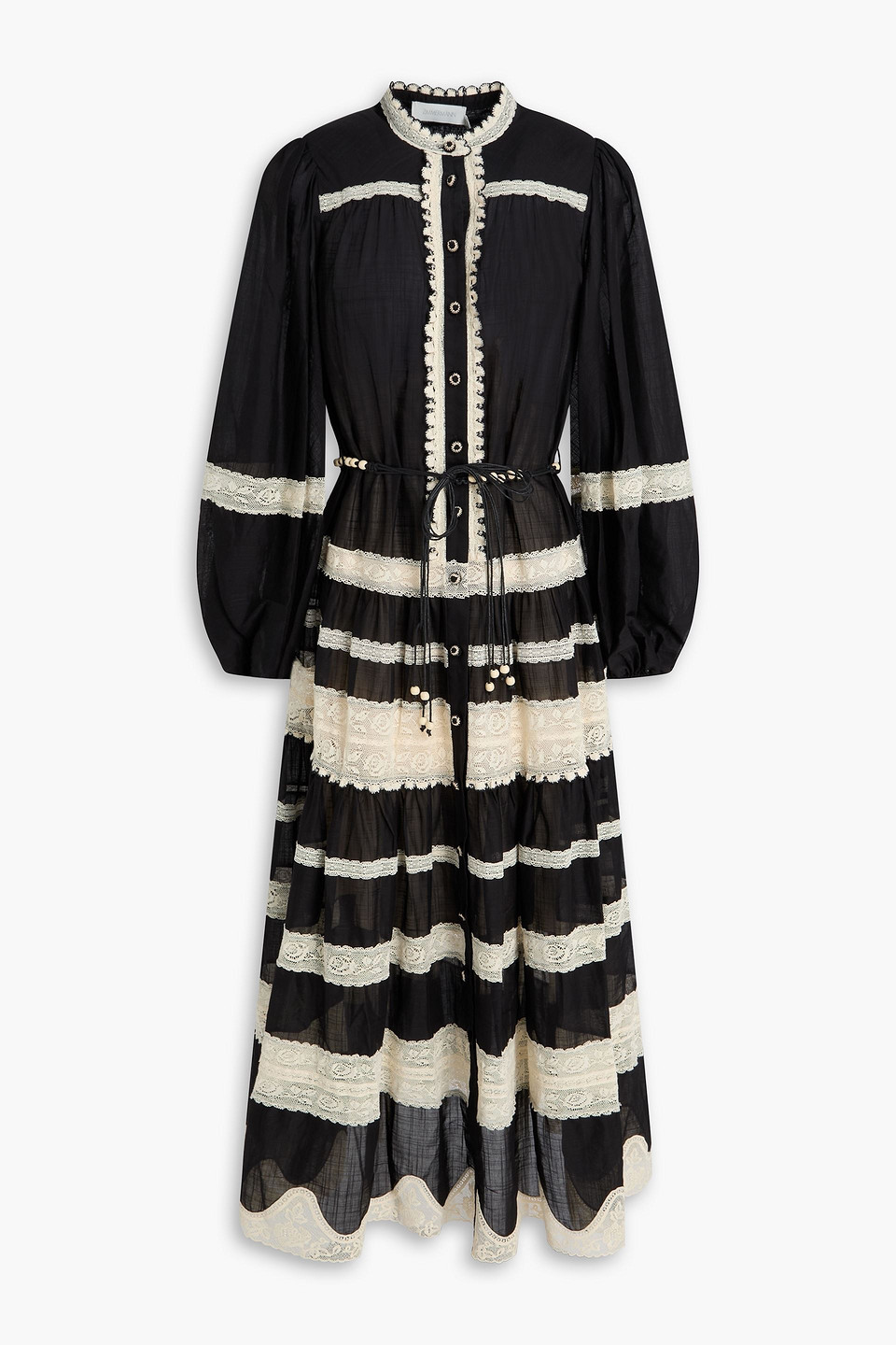 zimmermann - lace-paneled cotton-gauze midi dress - black - 0