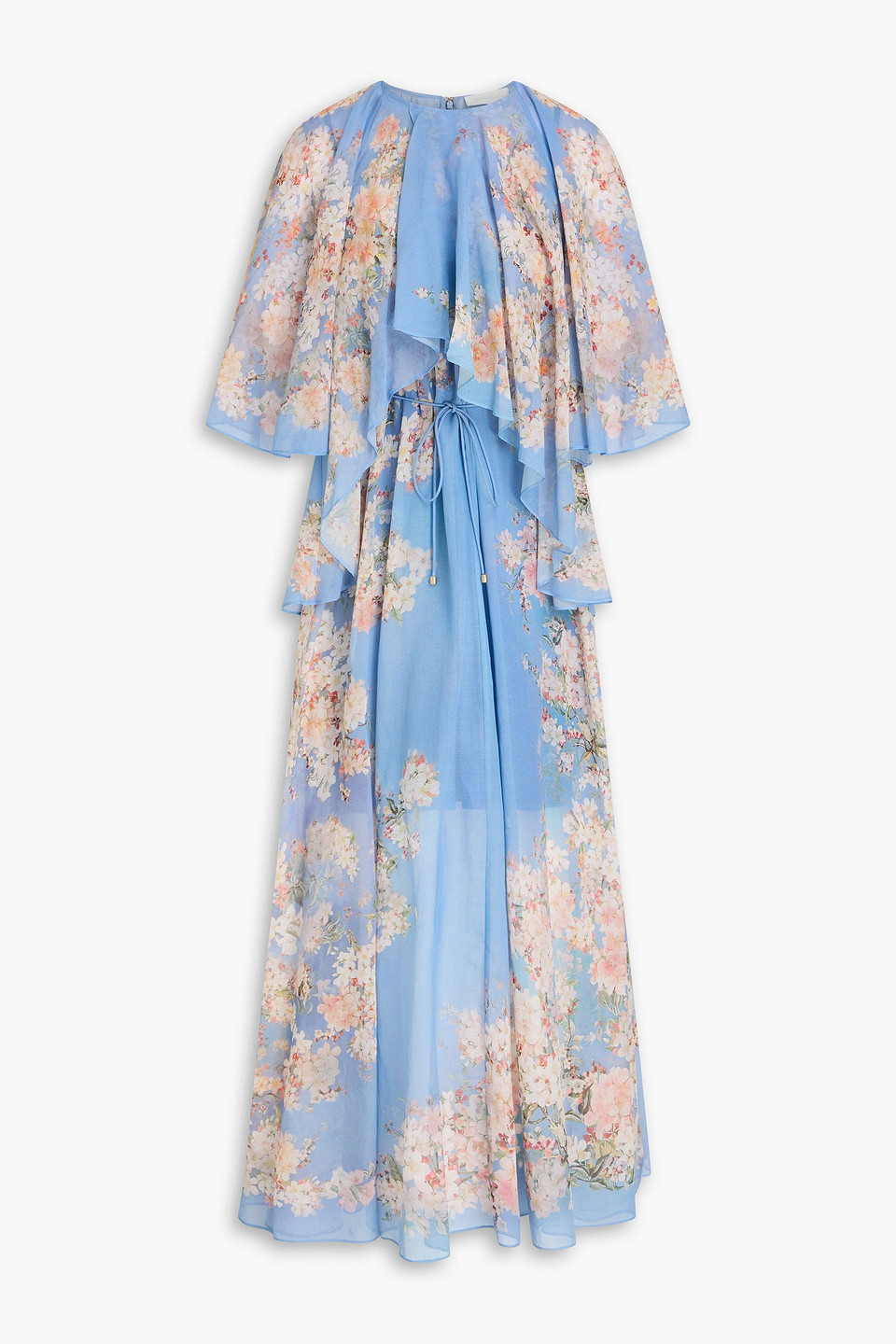 zimmermann - floral-print cotton and silk-blend crepe de chine maxi dress - blue - 3