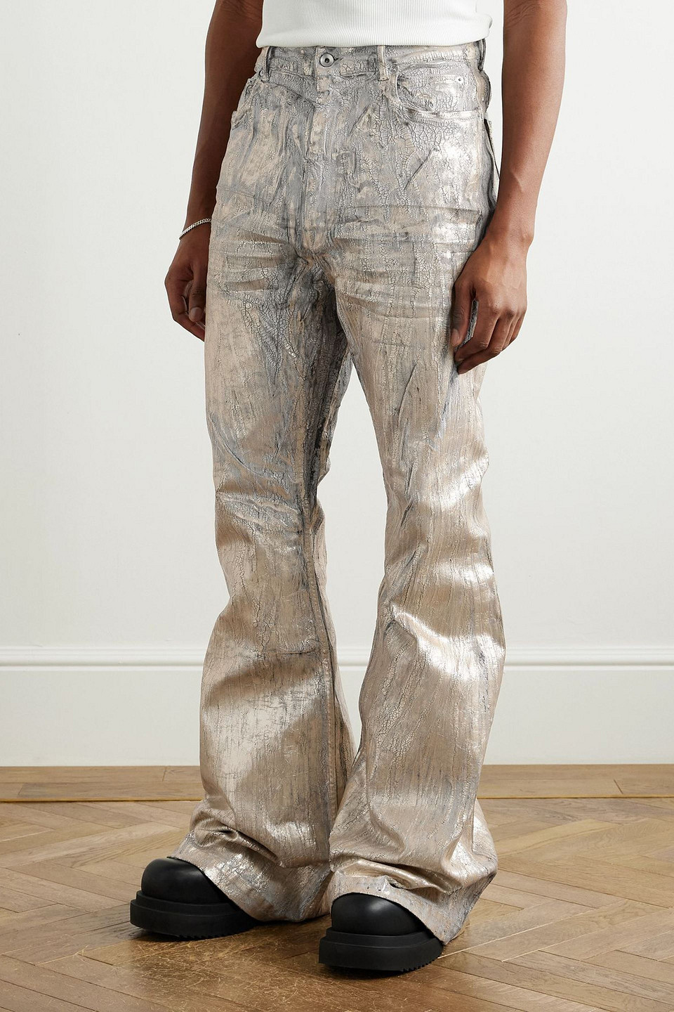  Rick Owens - Bolan Slim-fit Flared Metallic Megacrust Jeans - Metallic - 34 