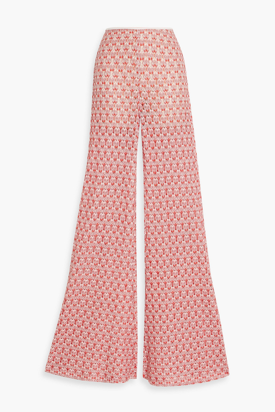Missoni Metallic Crochet-knit Flared Pants In Red