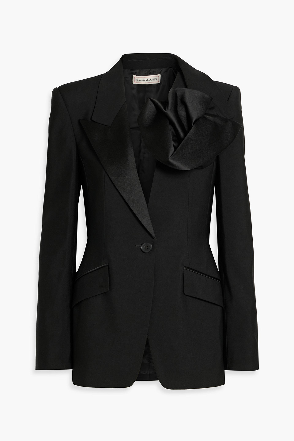 Alexander Mcqueen Satin-trimmed Wool-crepe Blazer In Black