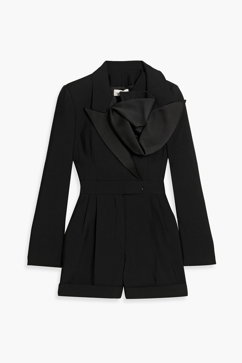 Alexander Mcqueen Satin-trimmed Wool-crepe Playsuit In Black