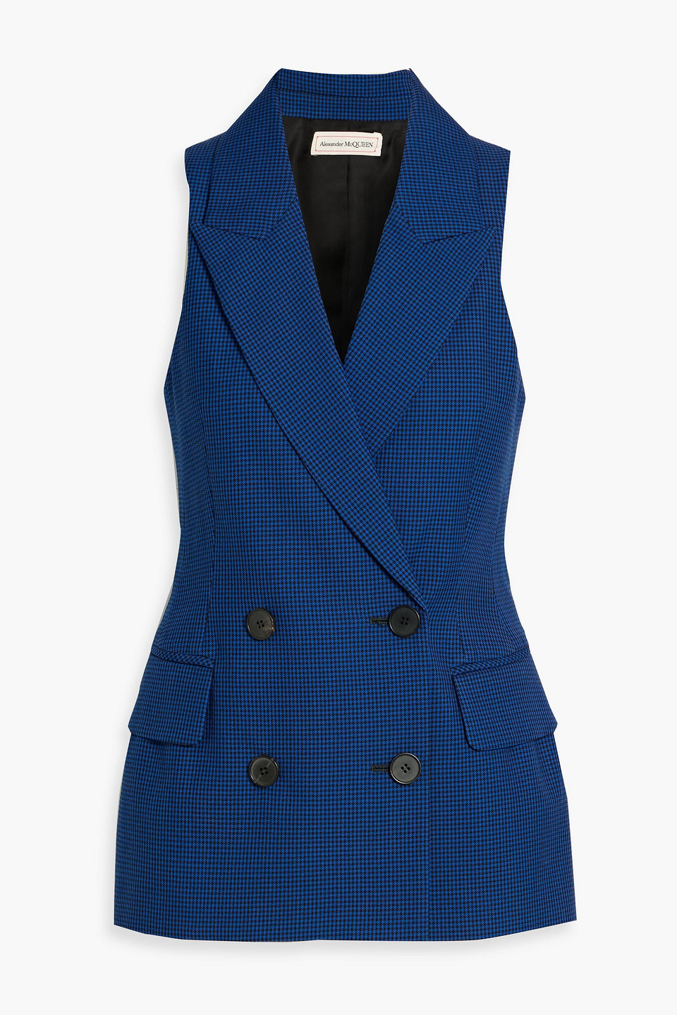 Alexander Mcqueen Double-breasted Houndstooth Wool-tweed Vest In Blue