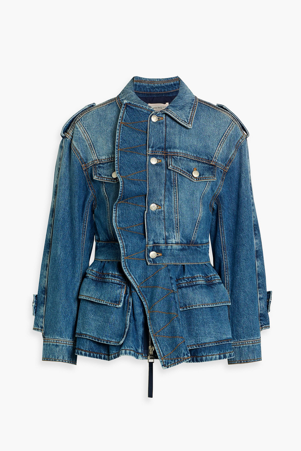 mcqueen - ruffled denim jacket - blue - it 42