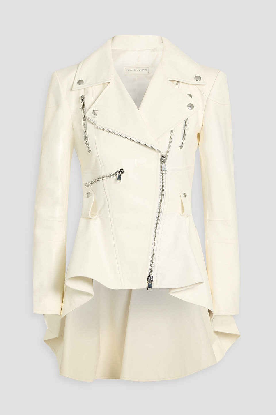 Alexander Mcqueen Leather Peplum Biker Jacket In Neutral