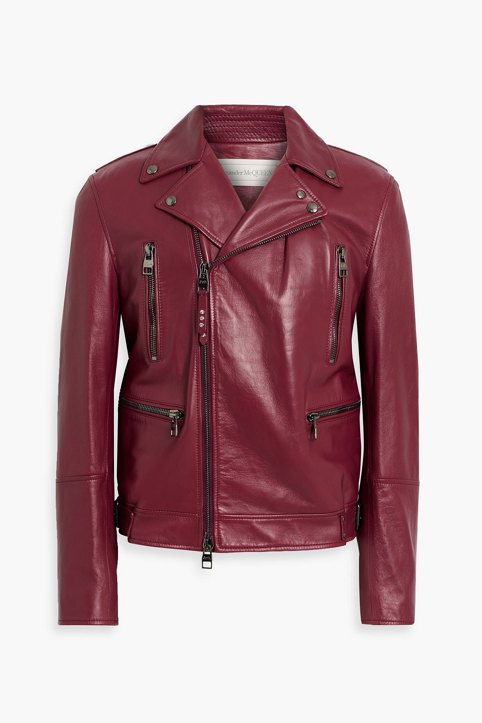 mcqueen - leather biker jacket - burgundy - it 50