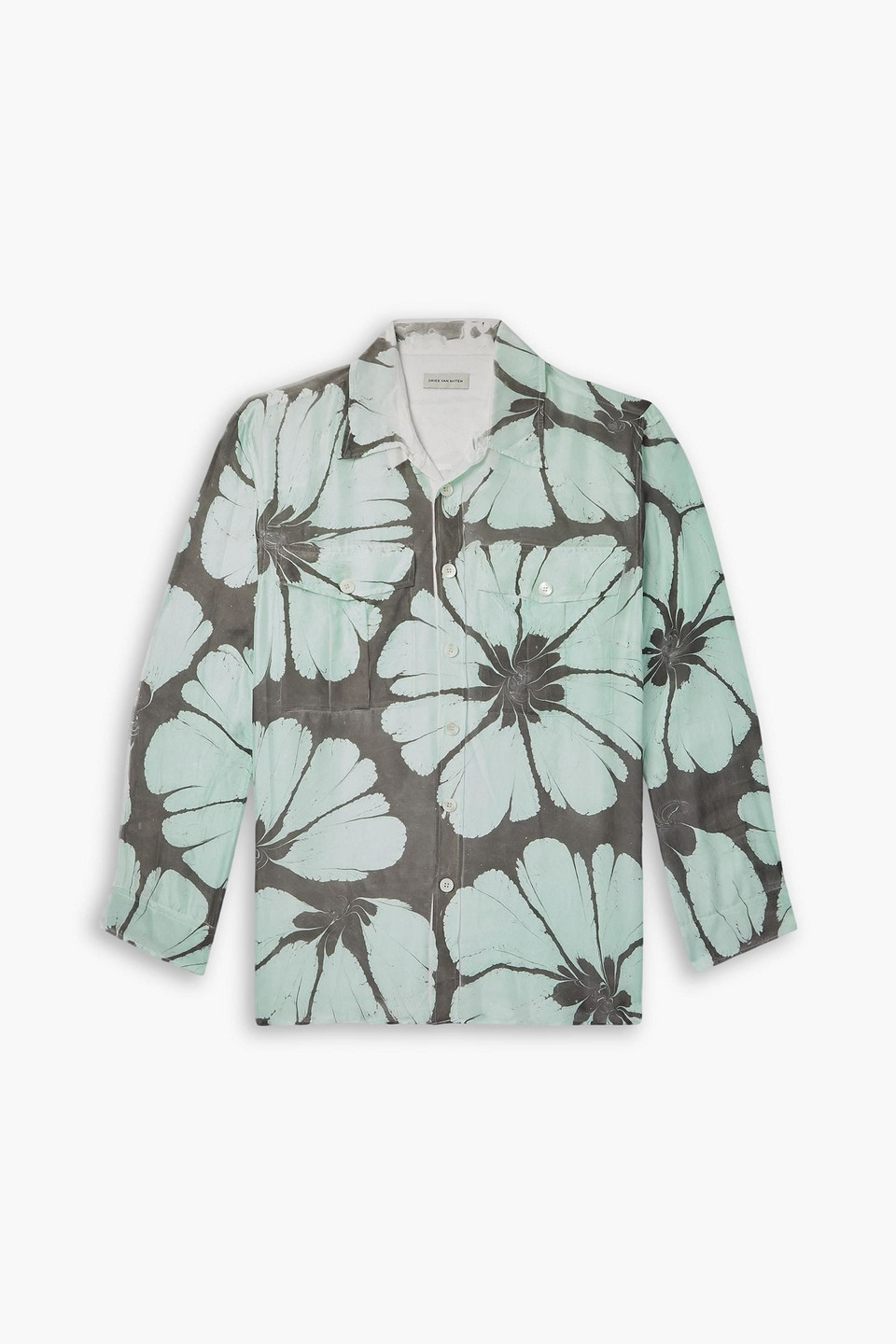 dries van noten - floral-print silk-twill shirt - green - l