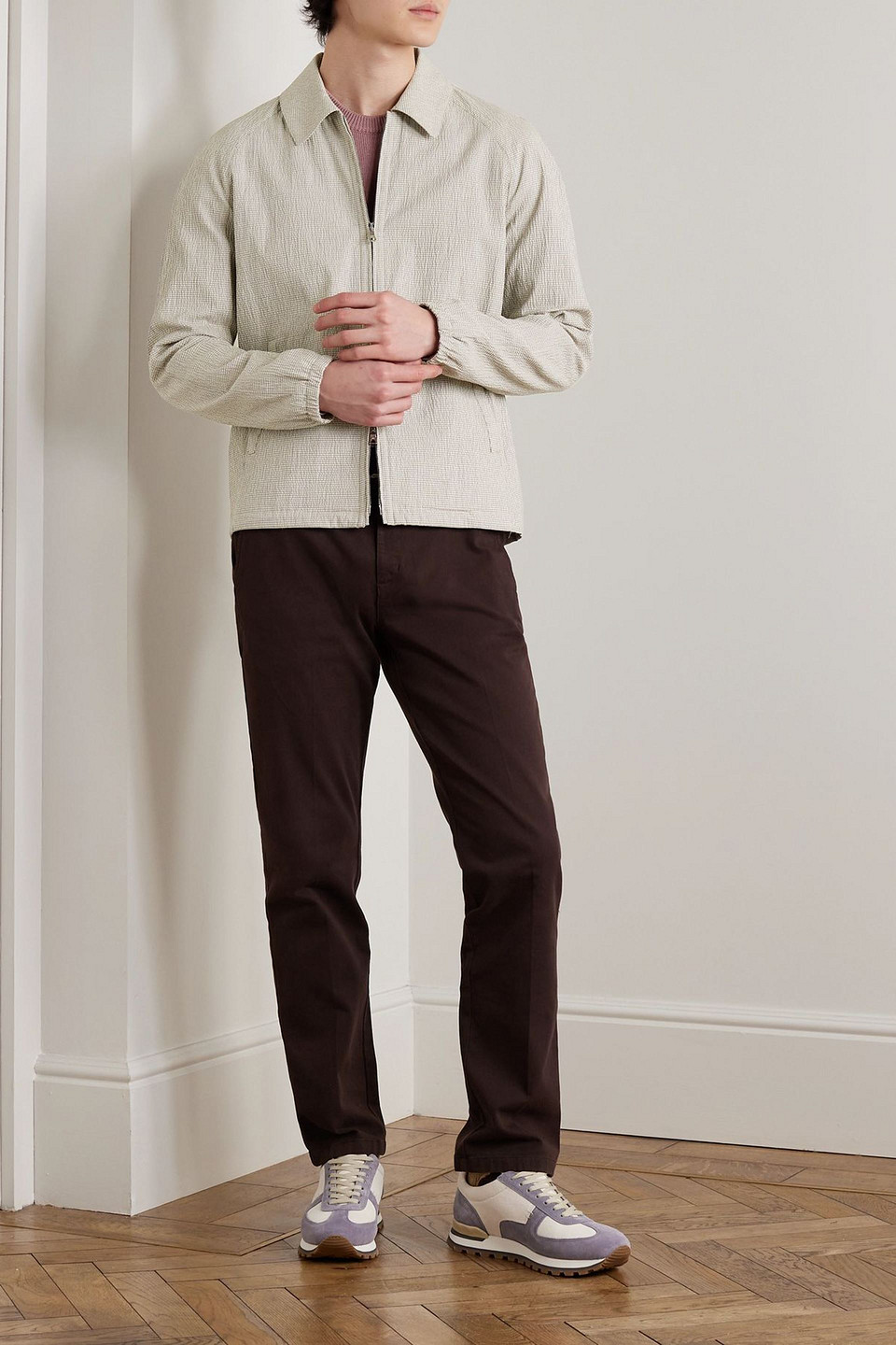  Mr P. - Golf Gingham Cotton-blend Seersucker Blouson Jacket - Neutral - S 