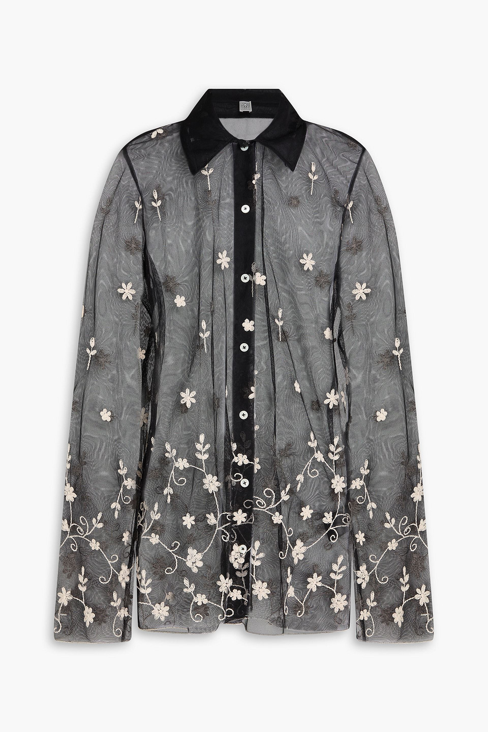 toteme - embroidered tulle shirt - black - eu 32