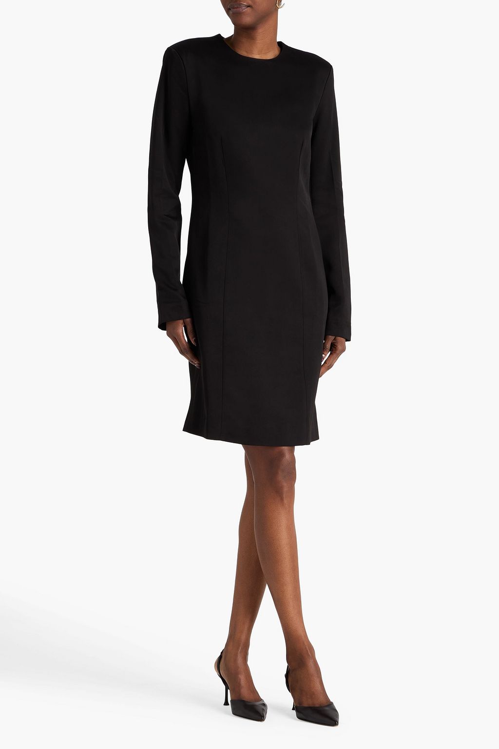 toteme lean satin dress TOTEME Lean Long Sleeve Satin Midi Dress in Natural