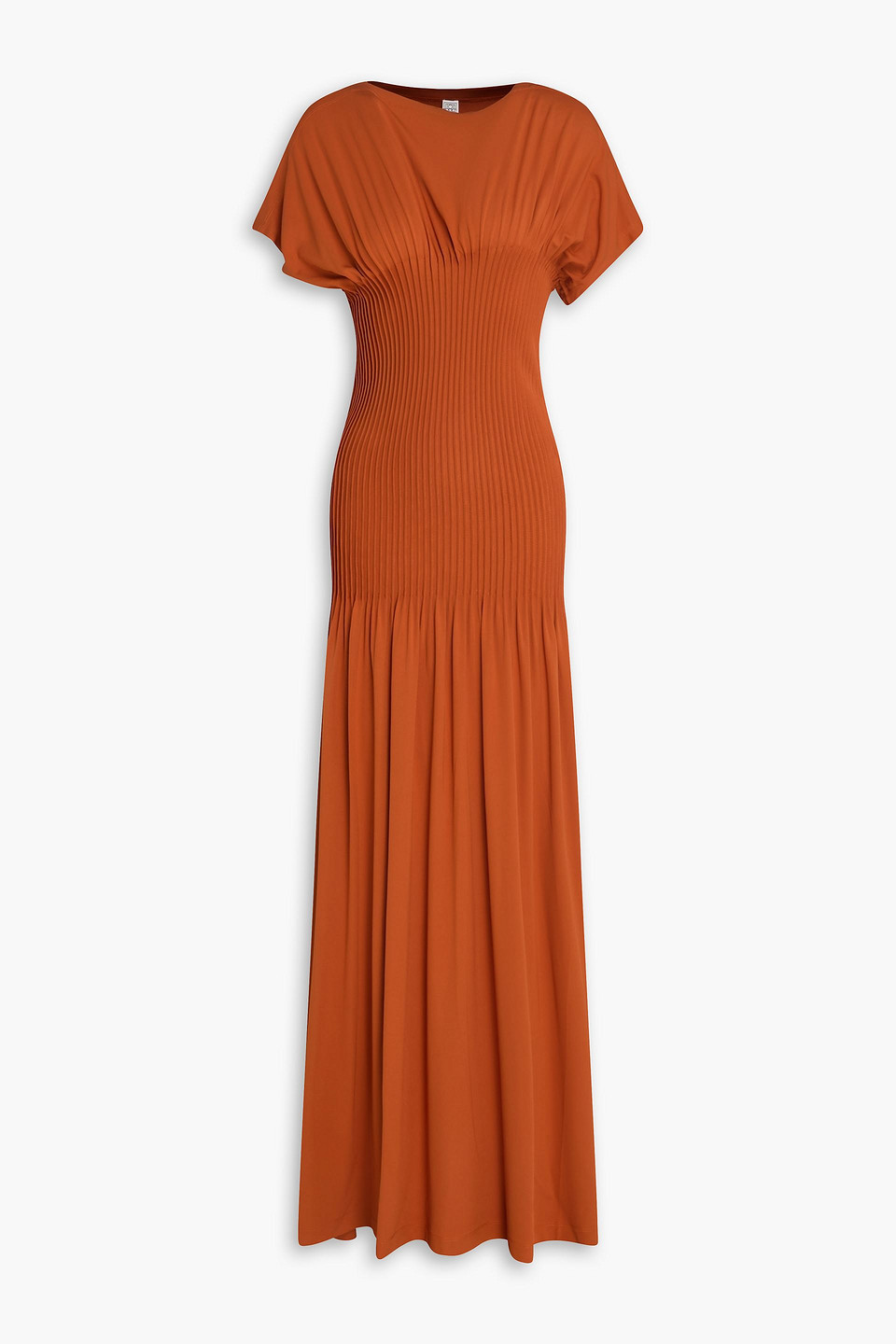 toteme - pleated stretch-jersey maxi dress - brown - xxs