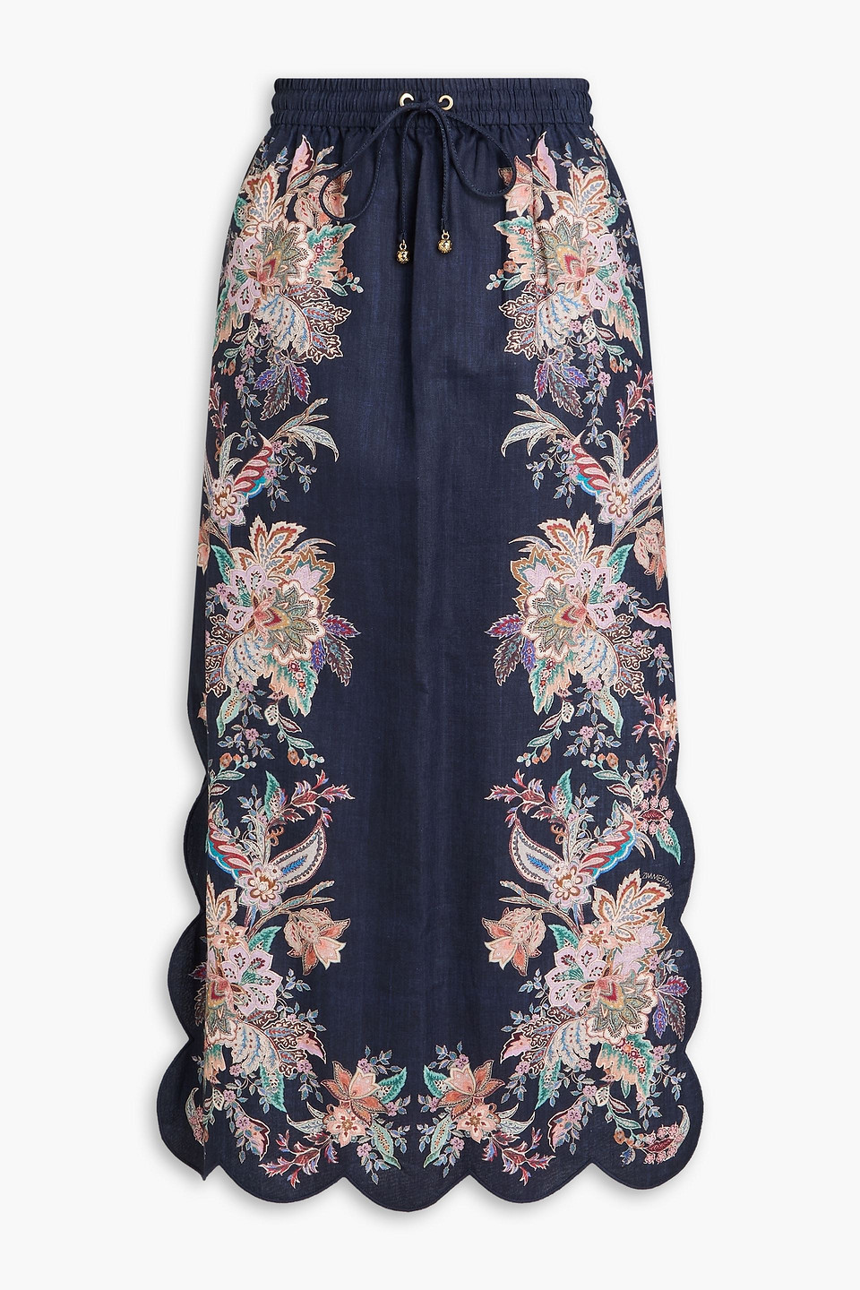 Zimmermann Paisley-print Linen Midi Skirt In Blue