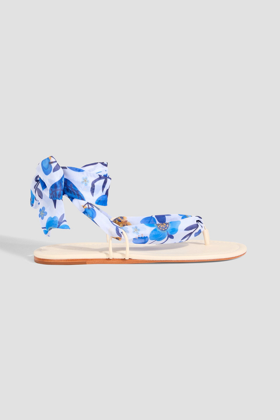 Farm Rio Lace-up Floral-print Chiffon And Leather Sandals In Red