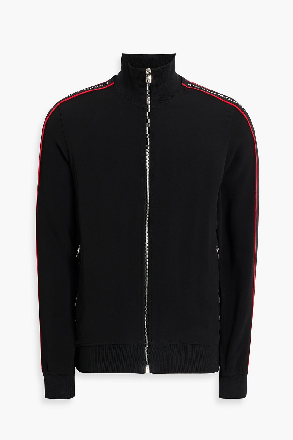 mcqueen - jacquard-trimmed knitted track jacket - black - s
