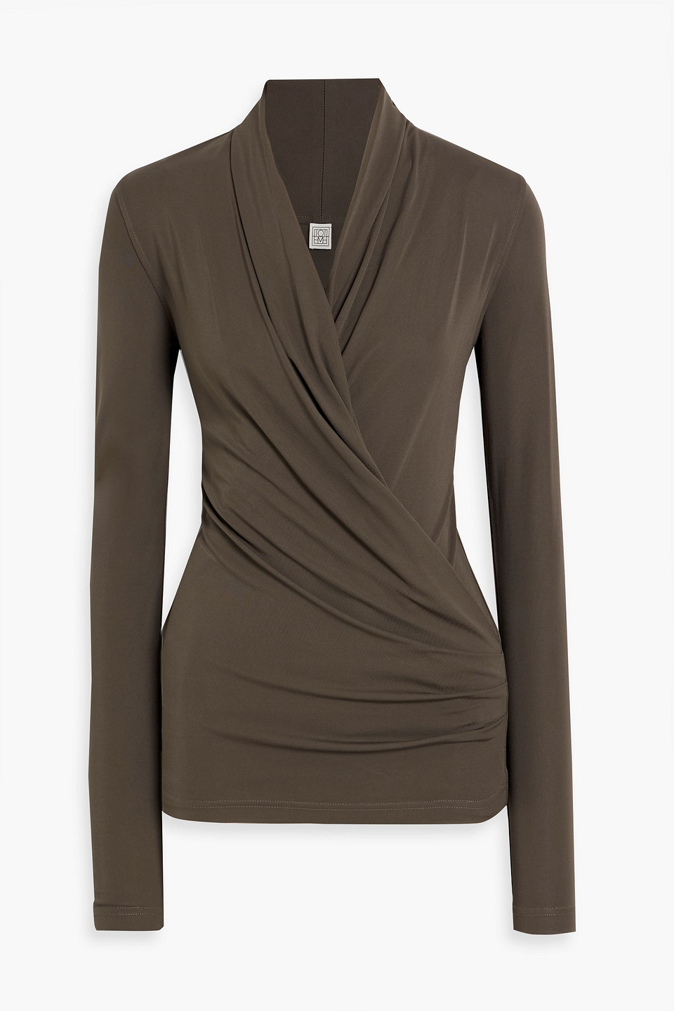 toteme - wrap-effect jersey top - green - xs