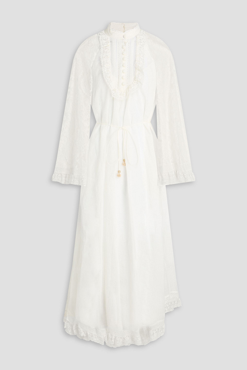 zimmermann - ruffled lace-paneled gauze midi dress - white - 0