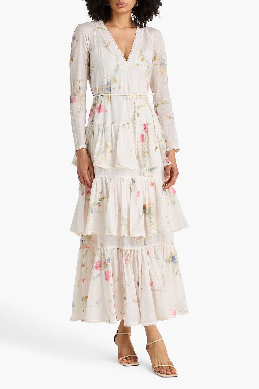 zimmermann tiered floral-print cotton-gauze midi dress Zimmermann Tiered Floral-print Gauze Dress in White