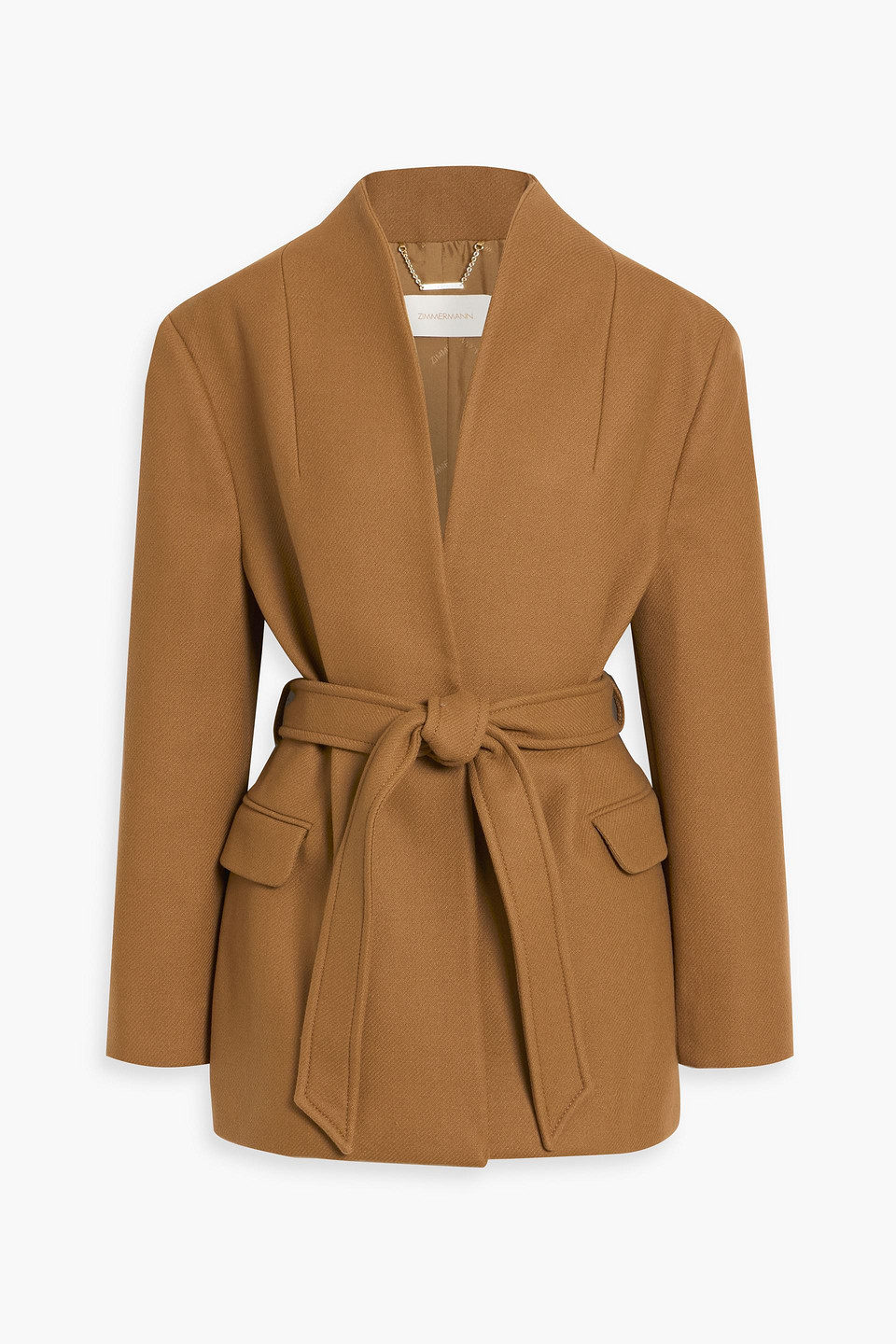 Zimmermann Belted Wool-blend Twill Blazer In Brown