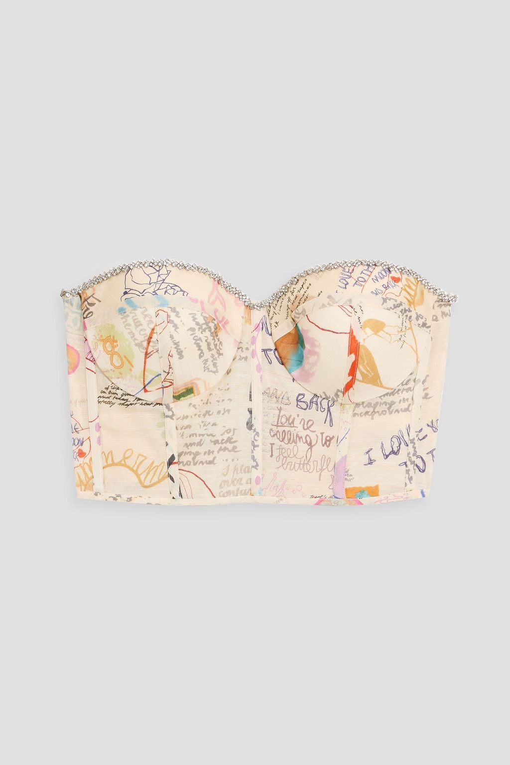ZIMMERMANN Strapless printed linen and silk-blend gauze bustier