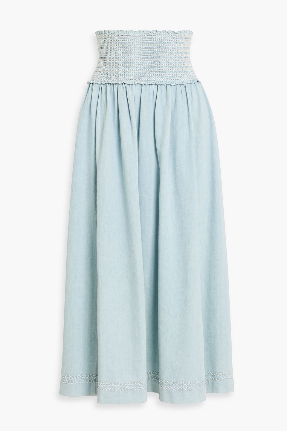 Zimmermann Smocked Denim Midi Skirt In Blue